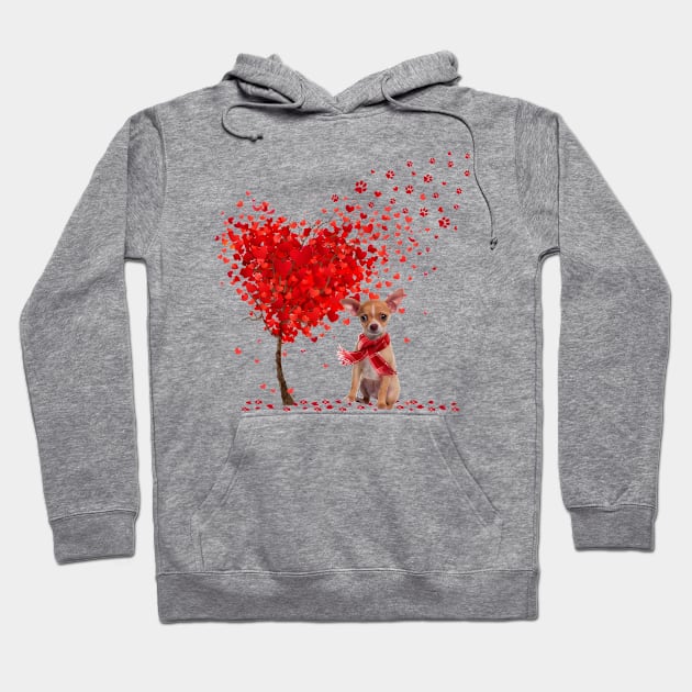 Happy Valentine's Day Heart Tree Love Tan Chihuahua Hoodie by PlumleelaurineArt